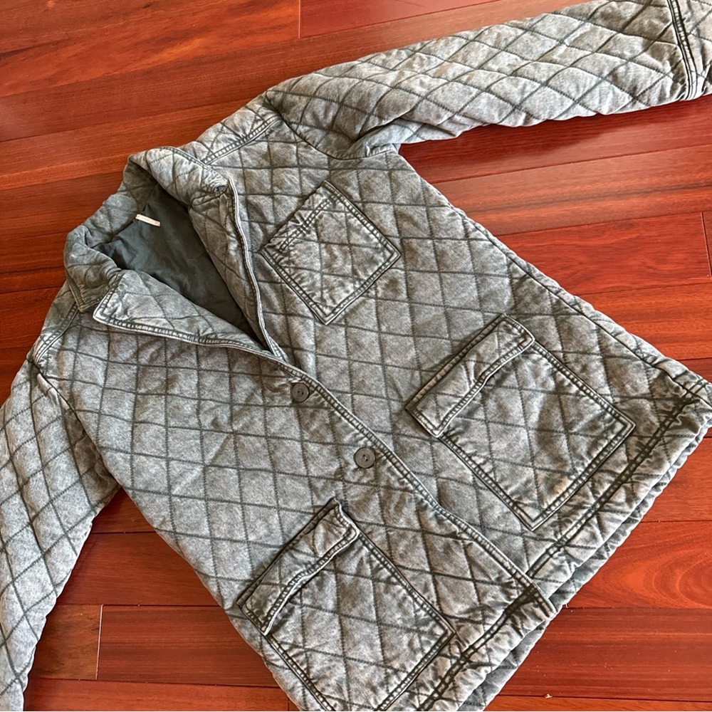 Anthropologie Young Fabulous & Broke Walker Quilted Jacket Barn Coat SZ M Teal - Picture 3 of 6